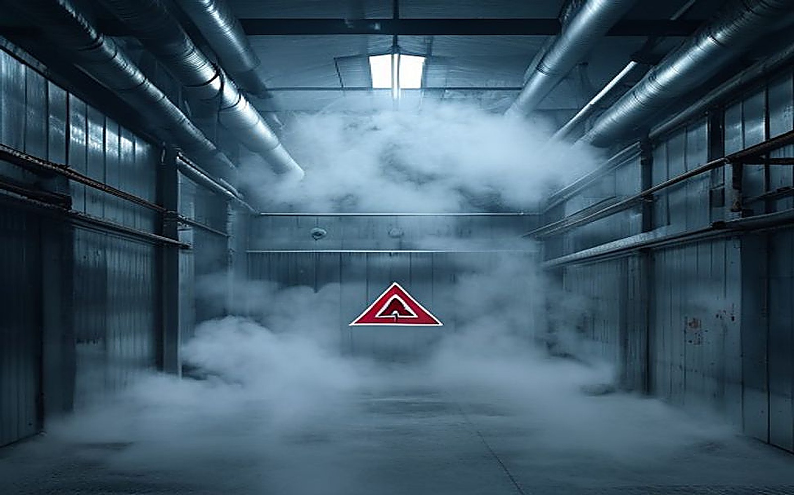 Capacete de segurança e máscara respiratória sobre bancada industrial em frigorífico, símbolo dos equipamentos de proteção que não substituem a prevenção na fonte