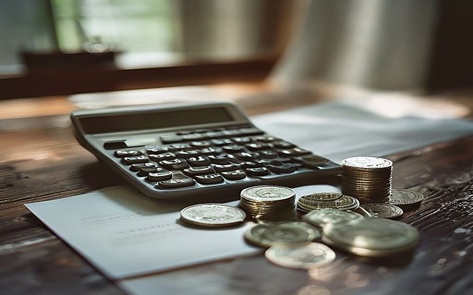 Calculadora, moedas e documento oficial sobre a mesa, cálculo do acréscimo de 25% e dos valores retroativos da aposentadoria por incapacidade permanente