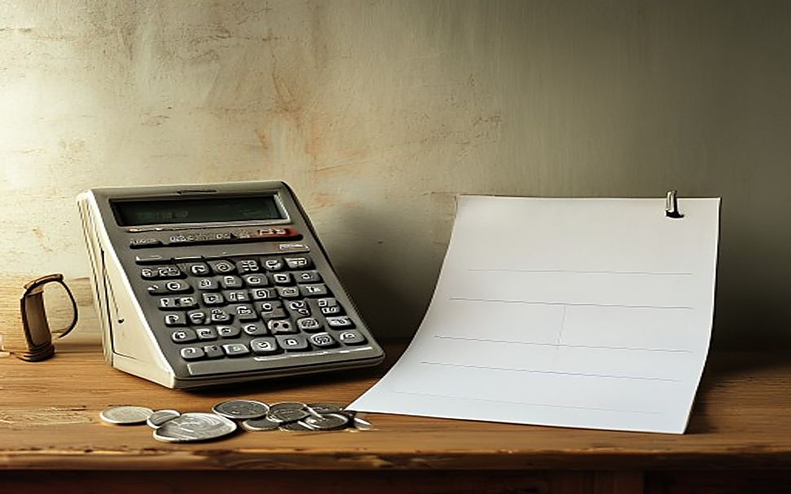 Calculadora, contracheque e moedas sobre a mesa ao lado de um calendário com um feriado marcado, representando o pagamento em dobro do feriado trabalhado sem folga compensatória