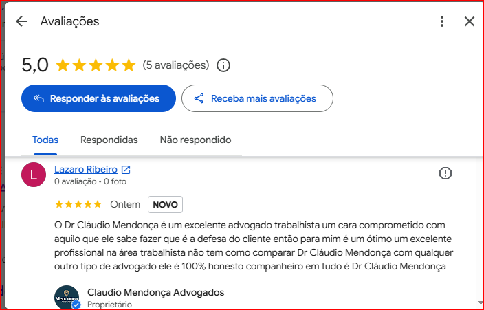 Avaliação pública do escritório no Google